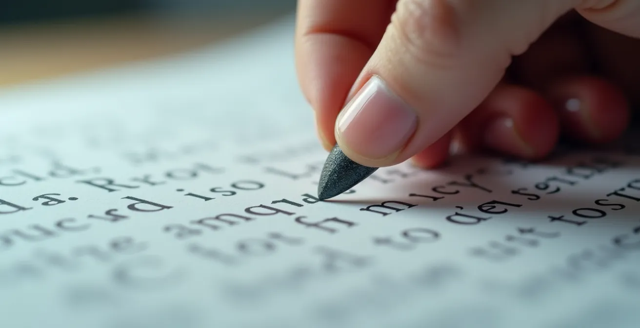 Gros plan sur les mains d'une personne examinant les détails d'un document, symbolisant l'attention minutieuse aux clauses contractuelles