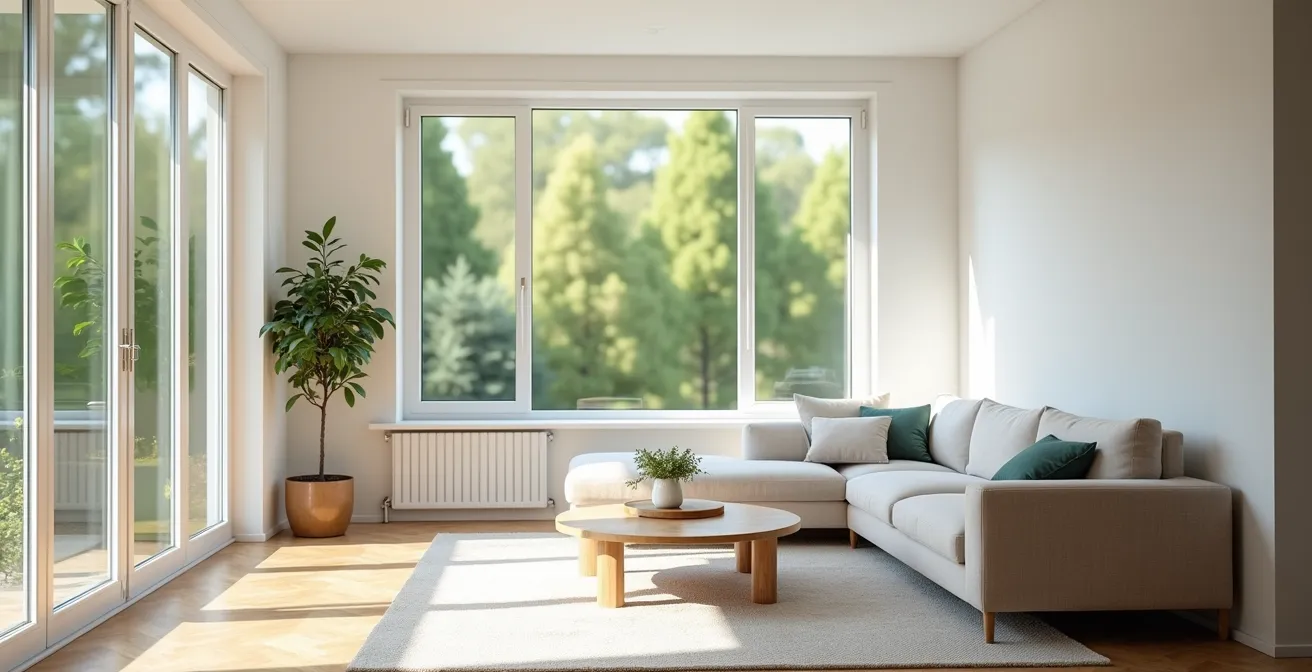 Intérieur spacieux d'un salon moderne avec grandes fenêtres