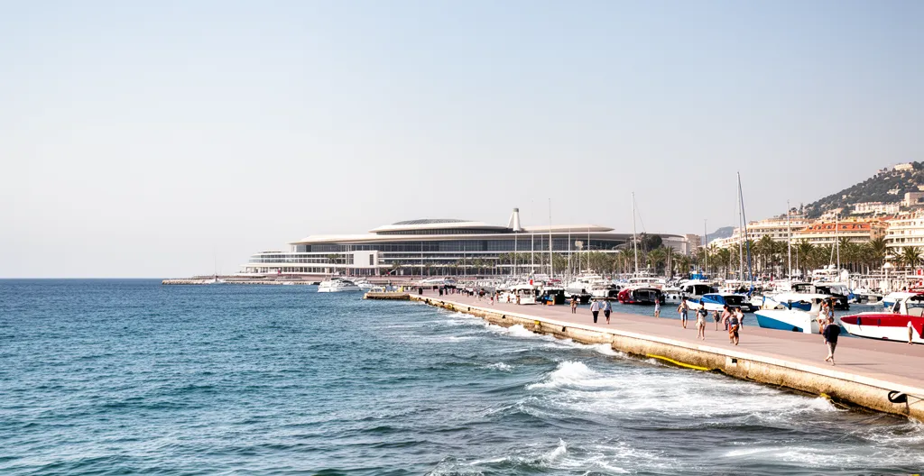 Vue panoramique du front de mer de Cannes avec le Palais des Festivals
