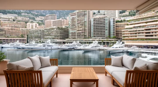 Vue panoramique sur Monaco avec immeubles résidentiels et port en arrière-plan