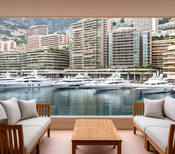 Vue panoramique sur Monaco avec immeubles résidentiels et port en arrière-plan